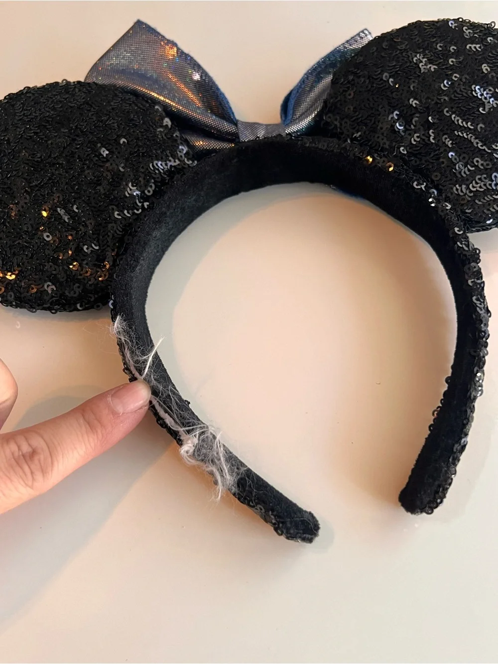 Disney Black Sequin Minnie Ears Headband with Gray Bow